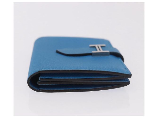 Hermès HERMES Bean Card Case Leather Blue Silver Auth 191663M Silvery - view 3