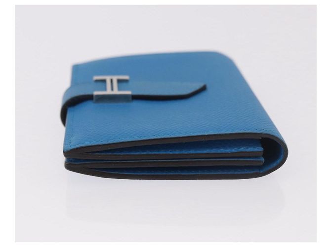 Hermès HERMES Bean Card Case Leather Blue Silver Auth 191663M Silvery - view 4