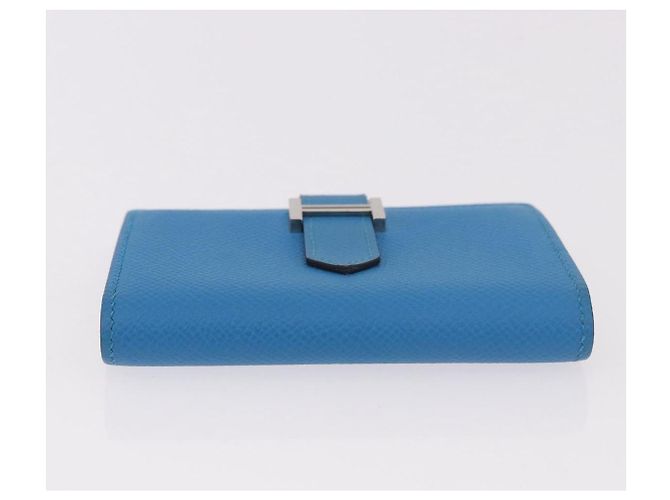 Hermès HERMES Bean Card Case Leather Blue Silver Auth 191663M Silvery - view 6