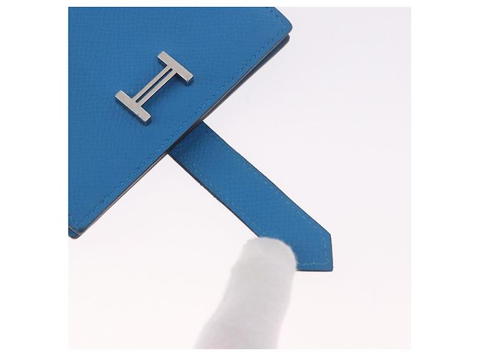 Hermès HERMES Bean Card Case Leather Blue Silver Auth 191663M Silvery - view 8