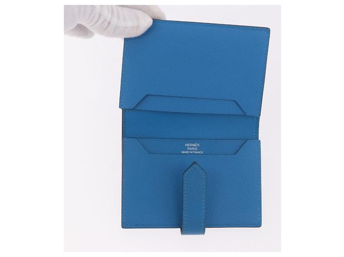 Hermès HERMES Bean Card Case Leather Blue Silver Auth 191663M Silvery - view 9