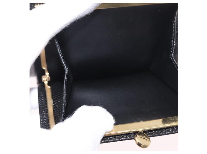Portafoglio lungo Vala in pelle nero e oro Salvatore Ferragamo Auth 188659A - vista 10
