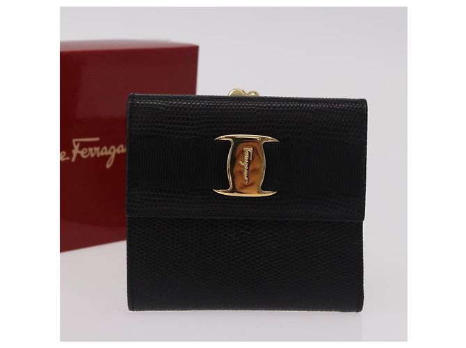 Portafoglio lungo Vala in pelle nero e oro Salvatore Ferragamo Auth 188659A - vista 12