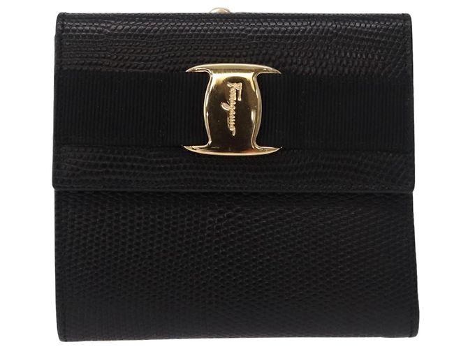 Portafoglio lungo Vala in pelle nero e oro Salvatore Ferragamo Auth 188659A - vista 13