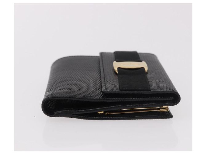 Portafoglio lungo Vala in pelle nero e oro Salvatore Ferragamo Auth 188659A - vista 3