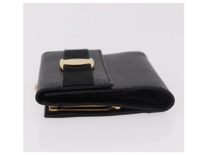 Portafoglio lungo Vala in pelle nero e oro Salvatore Ferragamo Auth 188659A - vista 4