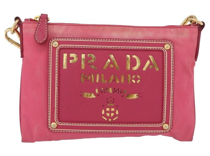 Borsa a Spalla PRADA Nylon Rosa Oro Auth BSZ681 D'oro - vista 2