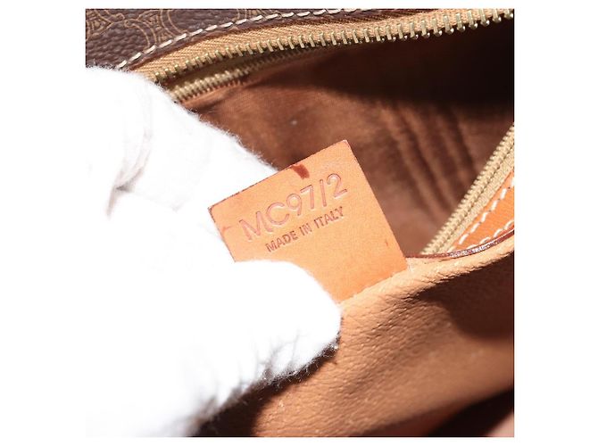 Céline Borsa CELINE Macadam Canvas PVC Pelle Marrone Oro Autentica mr2666 D'oro - vista 12