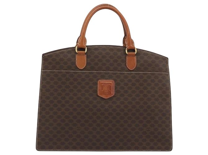Céline Borsa CELINE Macadam Canvas PVC Pelle Marrone Oro Autentica mr2666 D'oro - vista 13