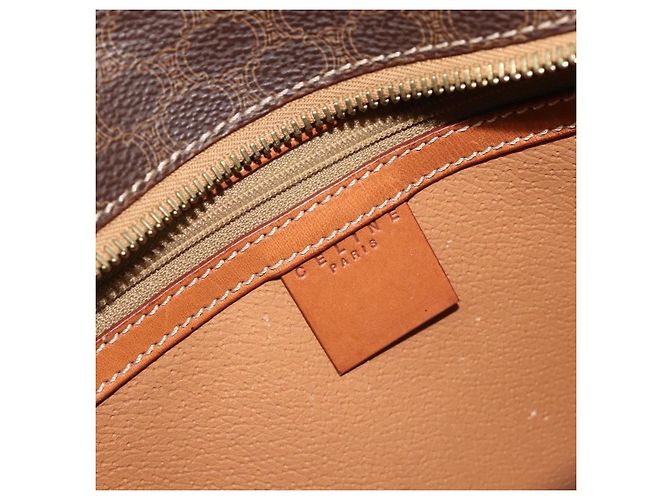 Céline Borsa CELINE Macadam Canvas PVC Pelle Marrone Oro Autentica mr2666 D'oro - vista 19