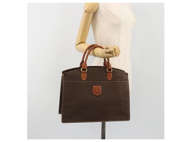 Céline Borsa CELINE Macadam Canvas PVC Pelle Marrone Oro Autentica mr2666 D'oro - vista 24