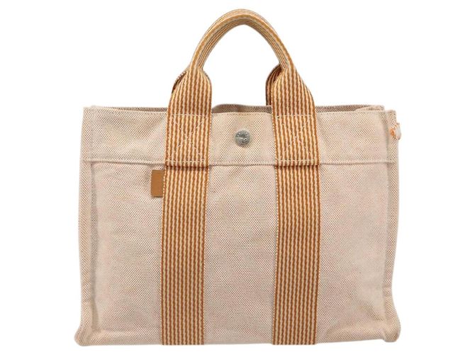 Hermès HERMES Fourre Tout PM Handtasche Canvas Orange Silber Authentisch 186705A - Ansicht 2