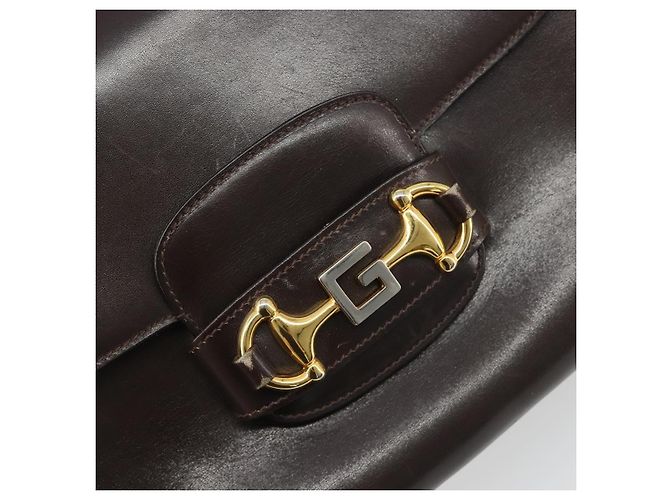 GUCCI Shoulder Bag Leather Brown Gold Auth ka4228 Golden - view 16