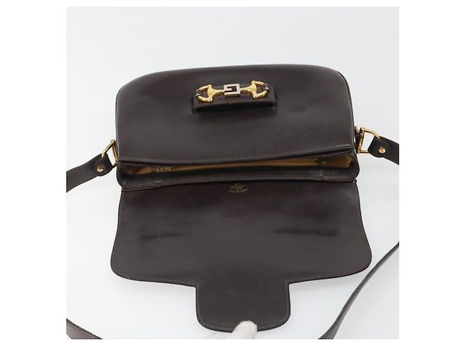 GUCCI Shoulder Bag Leather Brown Gold Auth ka4228 Golden - view 17