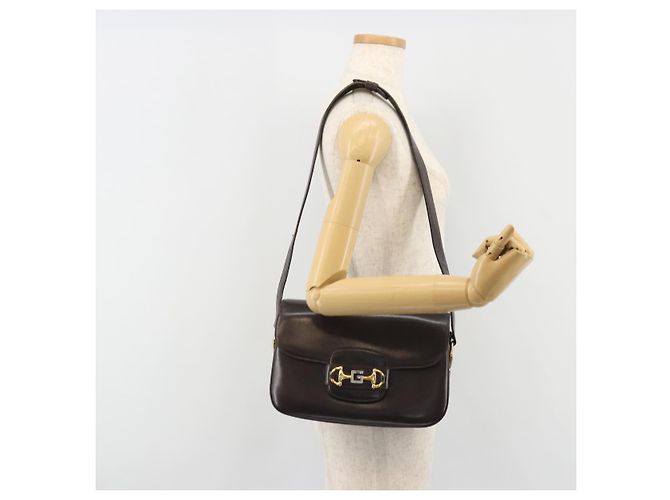GUCCI Shoulder Bag Leather Brown Gold Auth ka4228 Golden - view 26