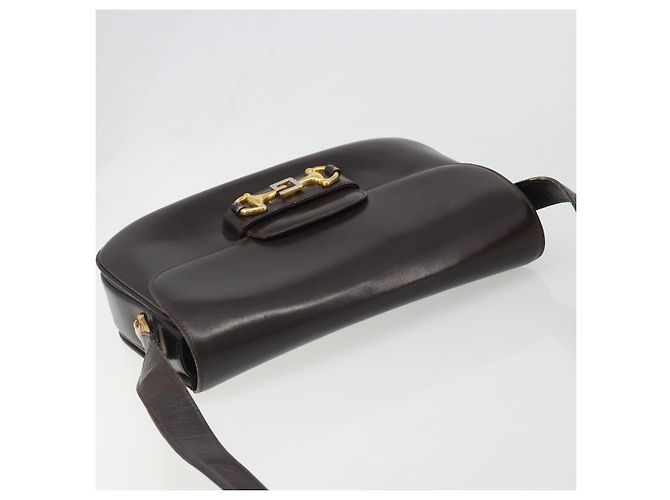 GUCCI Shoulder Bag Leather Brown Gold Auth ka4228 Golden - view 7