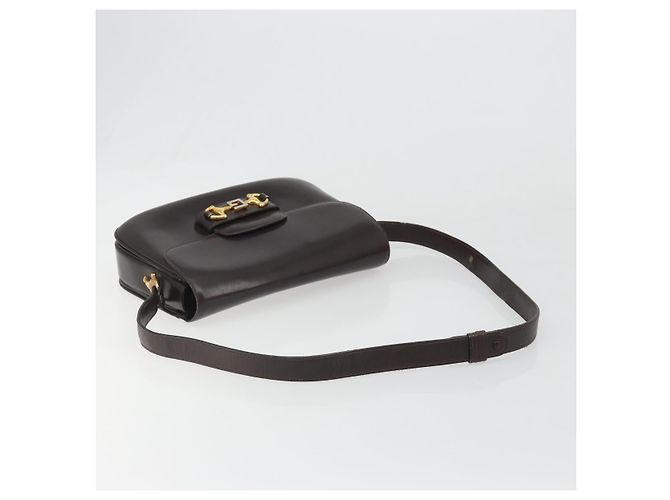 GUCCI Shoulder Bag Leather Brown Gold Auth ka4228 Golden - view 8