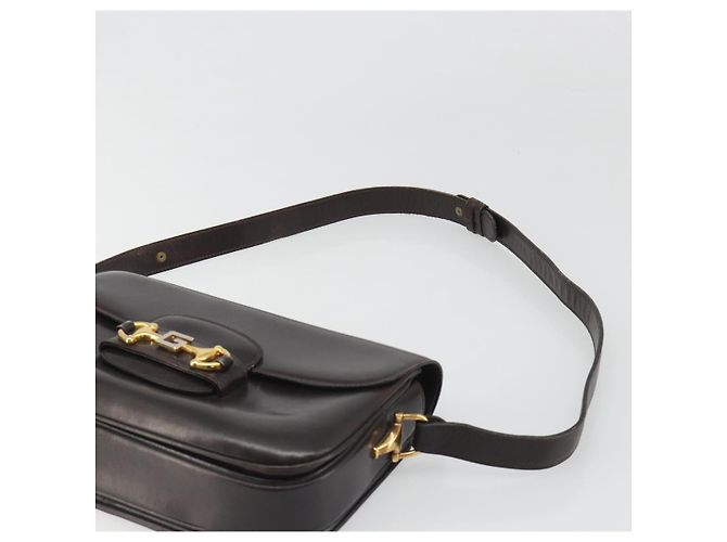 GUCCI Shoulder Bag Leather Brown Gold Auth ka4228 Golden - view 9