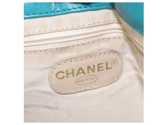 CHANEL Chain Tote Bag Schildpatt-Muster Lammleder Türkisblau CC Auth 187038A - Ansicht 14