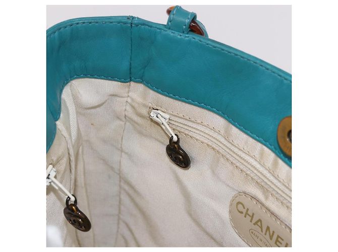 CHANEL Chain Tote Bag Schildpatt-Muster Lammleder Türkisblau CC Auth 187038A - Ansicht 18