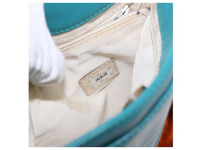 CHANEL Chain Tote Bag Schildpatt-Muster Lammleder Türkisblau CC Auth 187038A - Ansicht 22