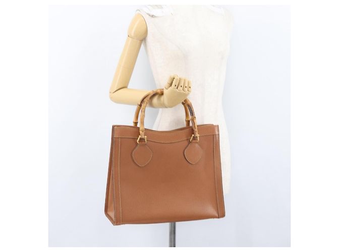 Borsa a mano GUCCI Bamboo in pelle marrone oro 002 1095 Auth ep13963 D'oro - vista 26