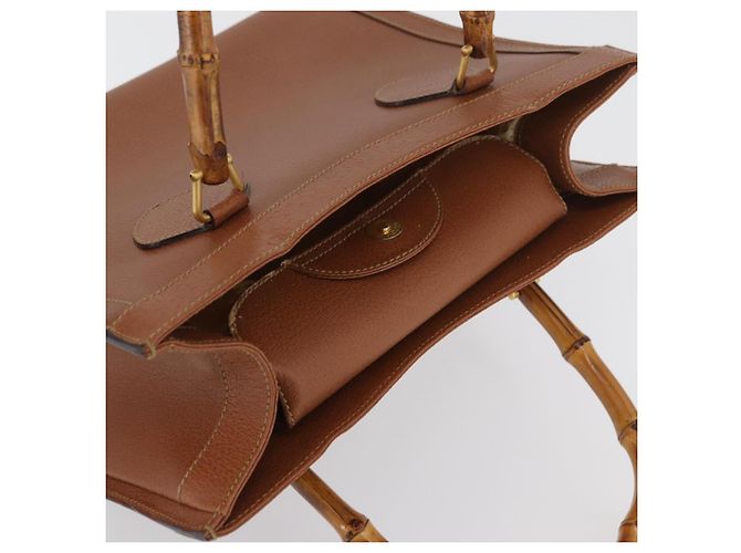 Borsa a mano GUCCI Bamboo in pelle marrone oro 002 1095 Auth ep13963 D'oro - vista 6
