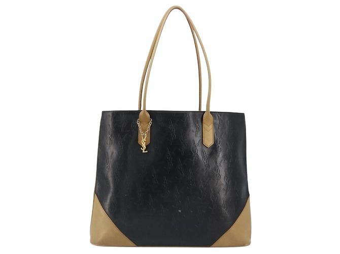 Borsa Tote SAINT LAURENT in pelle Nero Beige Auth 191020 - vista 13