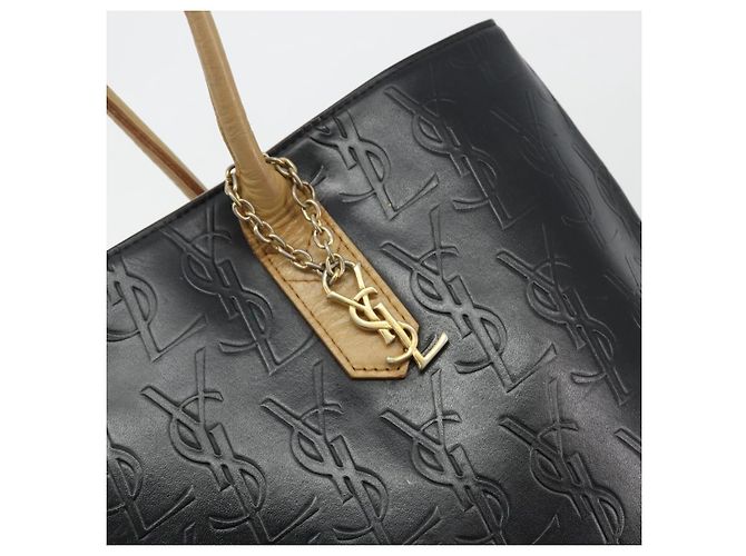 Borsa Tote SAINT LAURENT in pelle Nero Beige Auth 191020 - vista 17