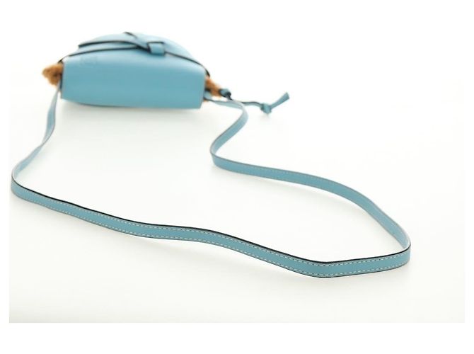 Borsa a tracolla LOEWE Gate Bag in rafia azzurro oro Auth 190481M D'oro Blu chiaro - vista 7