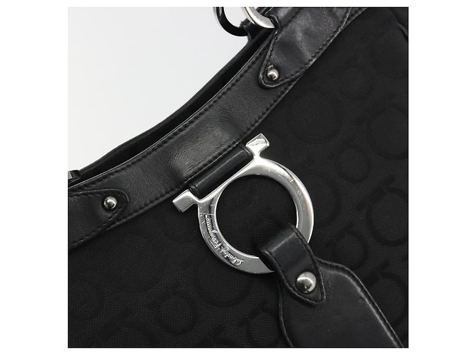 Salvatore Ferragamo Gancini Canvas Tote Bag Schwarz Silber Auth BA13998 - Ansicht 17
