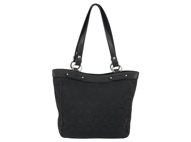 Salvatore Ferragamo Gancini Canvas Tote Bag Schwarz Silber Auth BA13998 - Ansicht 2
