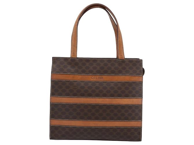 Céline Sac à main CELINE Macadam Canvas PVC Cuir Marron Or Auth mr2781 Doré - vue 13