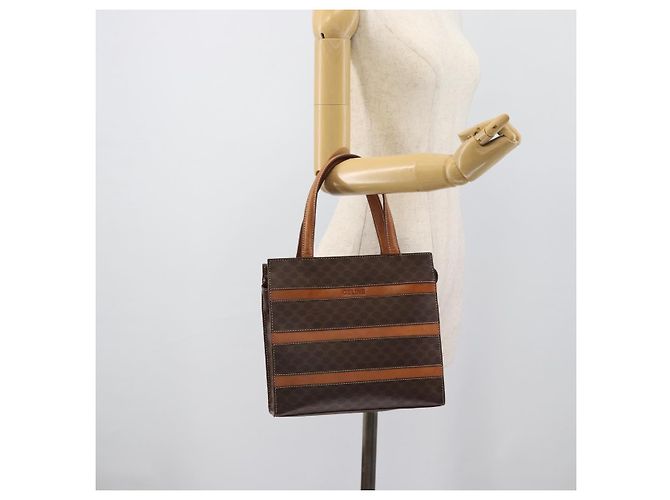 Céline Sac à main CELINE Macadam Canvas PVC Cuir Marron Or Auth mr2781 Doré - vue 22