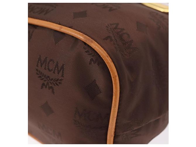 Borsa a Mano MCM Vicetos Logogram Nylon Marrone Oro Auth bs35982A D'oro - vista 10