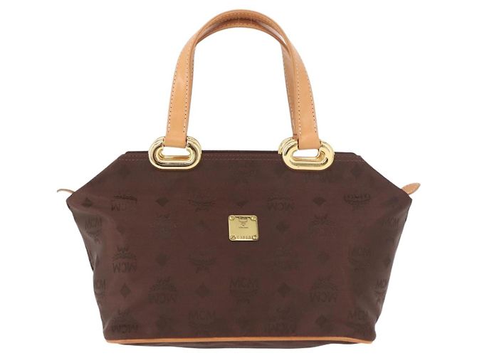 Borsa a Mano MCM Vicetos Logogram Nylon Marrone Oro Auth bs35982A D'oro - vista 13