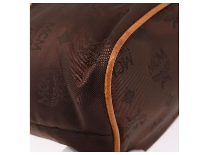 Borsa a Mano MCM Vicetos Logogram Nylon Marrone Oro Auth bs35982A D'oro - vista 16