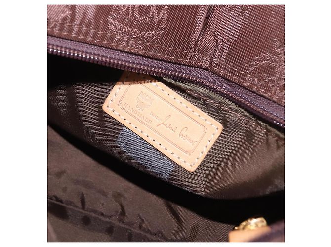 Borsa a Mano MCM Vicetos Logogram Nylon Marrone Oro Auth bs35982A D'oro - vista 18