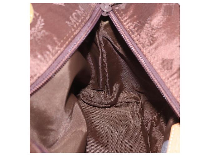 Borsa a Mano MCM Vicetos Logogram Nylon Marrone Oro Auth bs35982A D'oro - vista 19