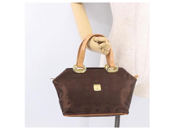 Borsa a Mano MCM Vicetos Logogram Nylon Marrone Oro Auth bs35982A D'oro - vista 23