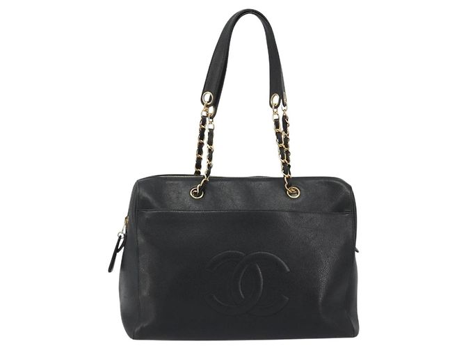 Borsa a Spalla CHANEL con Catena in Pelle Caviar Nera e Oro CC Auth 186613V Nero D'oro - vista 13