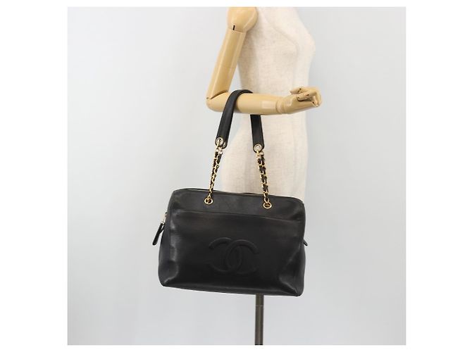 Borsa a Spalla CHANEL con Catena in Pelle Caviar Nera e Oro CC Auth 186613V Nero D'oro - vista 23
