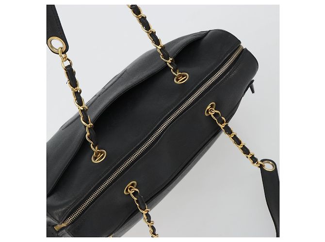Borsa a Spalla CHANEL con Catena in Pelle Caviar Nera e Oro CC Auth 186613V Nero D'oro - vista 6