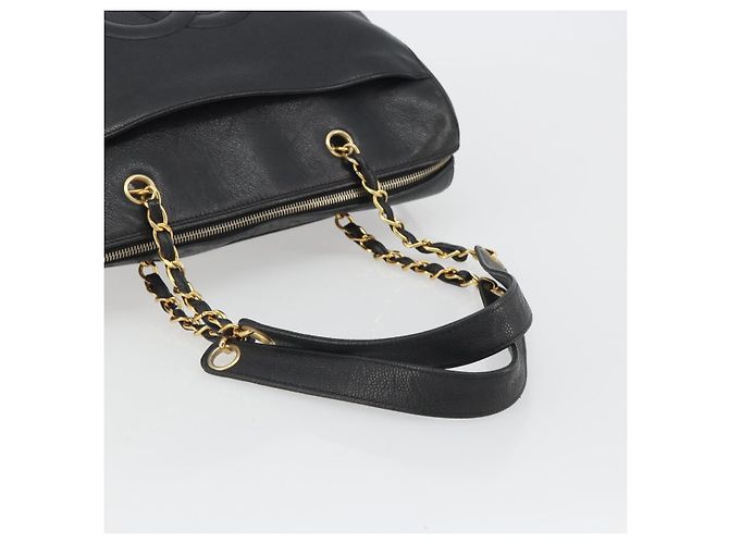 Borsa a Spalla CHANEL con Catena in Pelle Caviar Nera e Oro CC Auth 186613V Nero D'oro - vista 7
