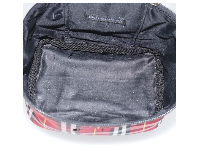 Beauty Case Burberrys Nova Check in Tela Rosso Argento Auth mr2736 - vista 12