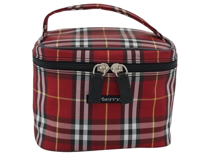 Beauty Case Burberrys Nova Check in Tela Rosso Argento Auth mr2736 - vista 13