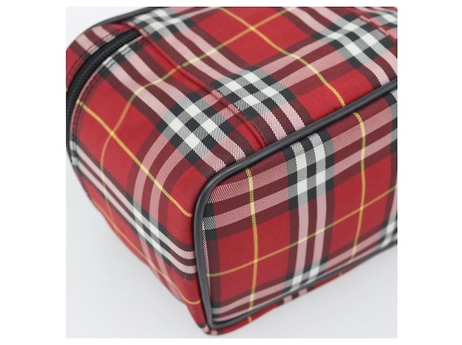 Beauty Case Burberrys Nova Check in Tela Rosso Argento Auth mr2736 - vista 17