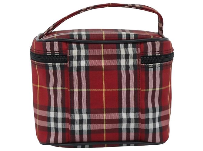 Beauty Case Burberrys Nova Check in Tela Rosso Argento Auth mr2736 - vista 2