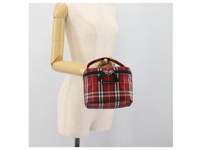 Beauty Case Burberrys Nova Check in Tela Rosso Argento Auth mr2736 - vista 21