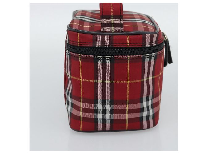 Beauty Case Burberrys Nova Check in Tela Rosso Argento Auth mr2736 - vista 3